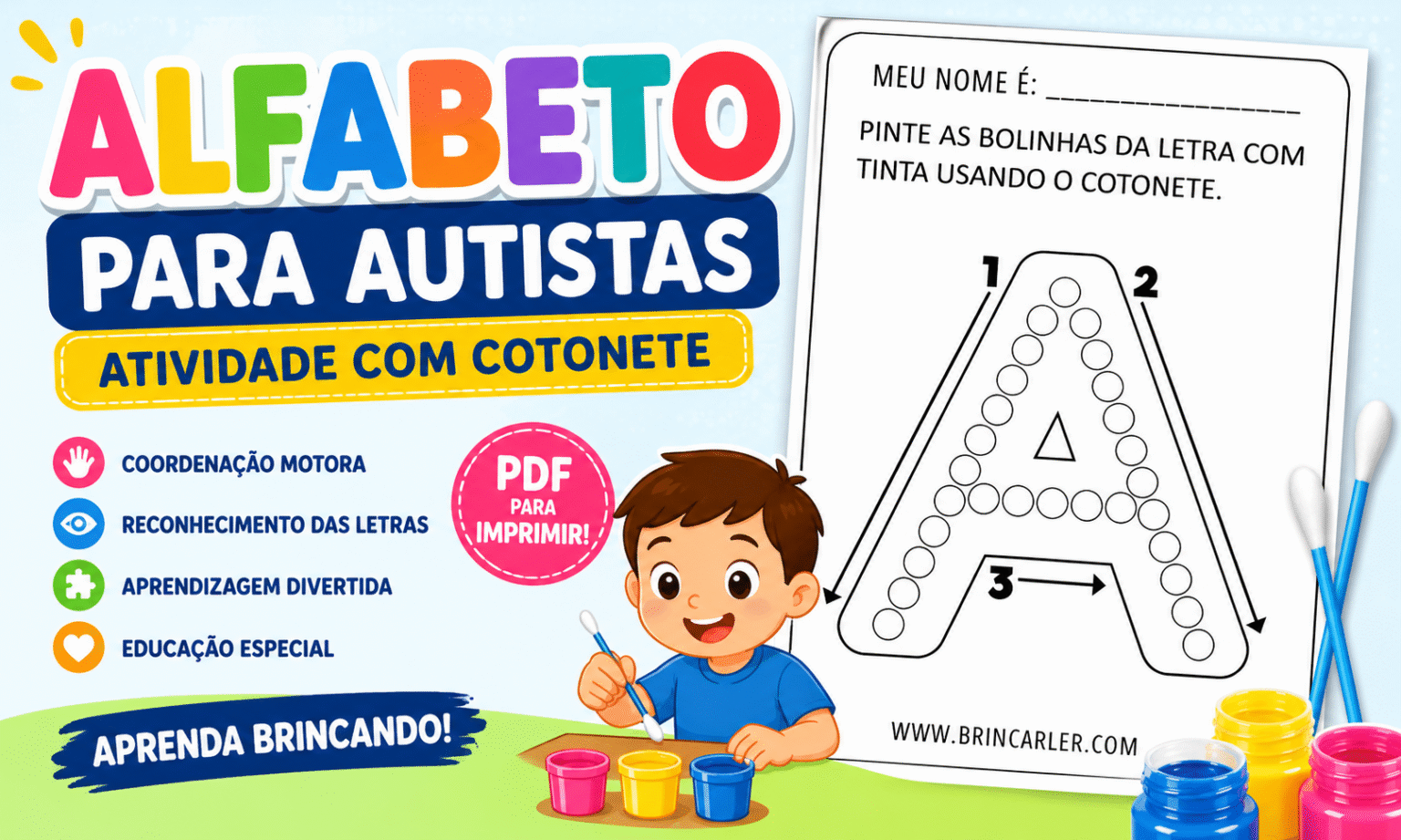 Alfabeto para Autistas em PDF: Atividade com Cotonete para ...