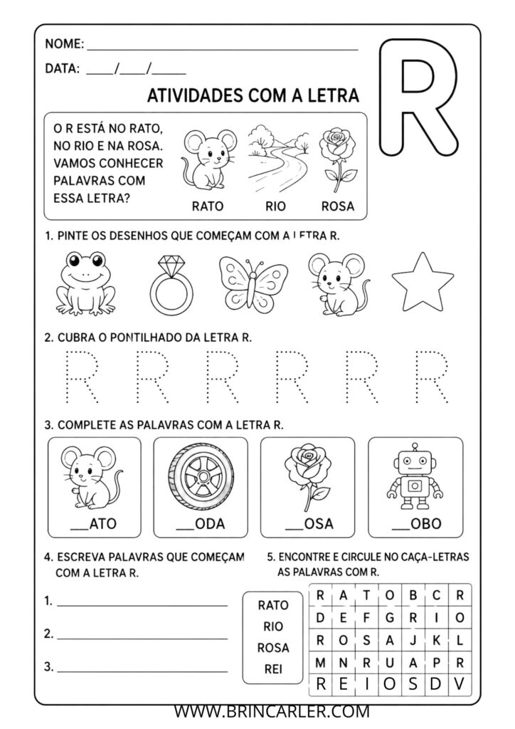 Atividades para Educacao Infantil com Pequeno Texto da Letra R