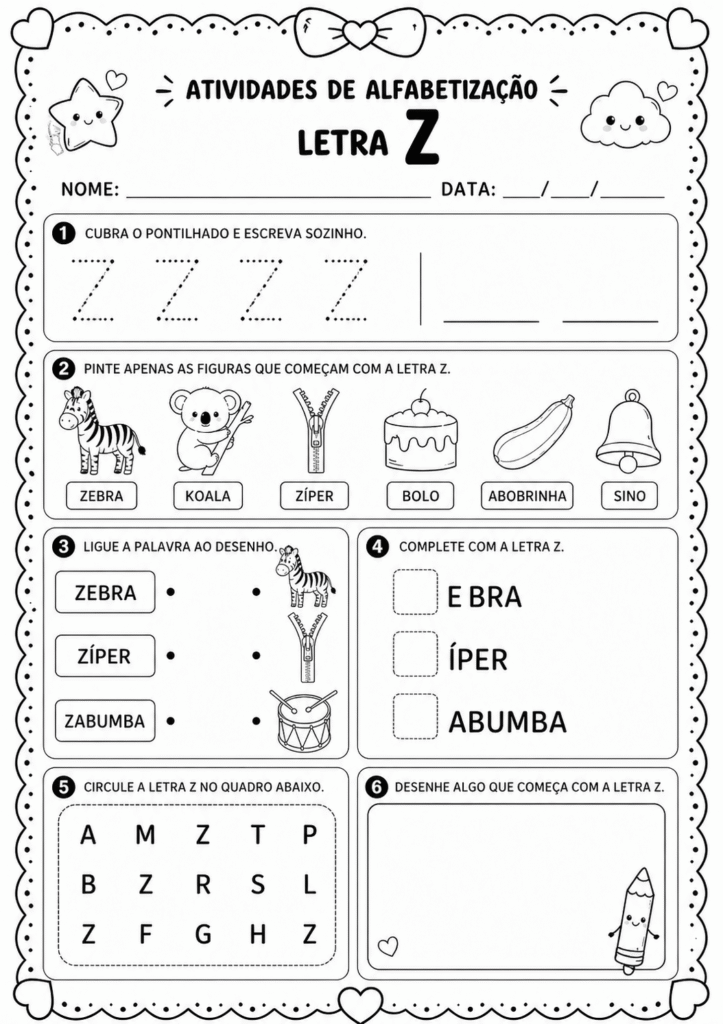 Atividades para educação infantil: atividade de alfabetização letra Z 1 Atividades para educacao infantil atividade de alfabetizacao letra Z