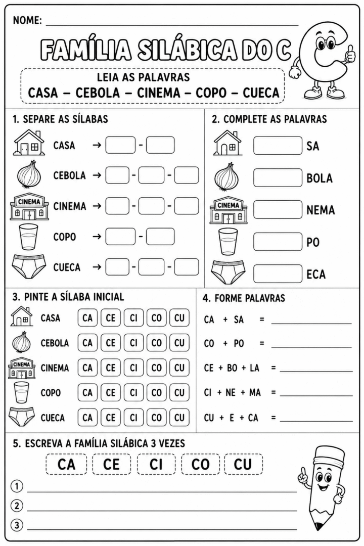 Família Silábica do C: Exercícios Prontos para Imprimir 3 Familia Silabica do C Exercicios Prontos para Imprimir 1