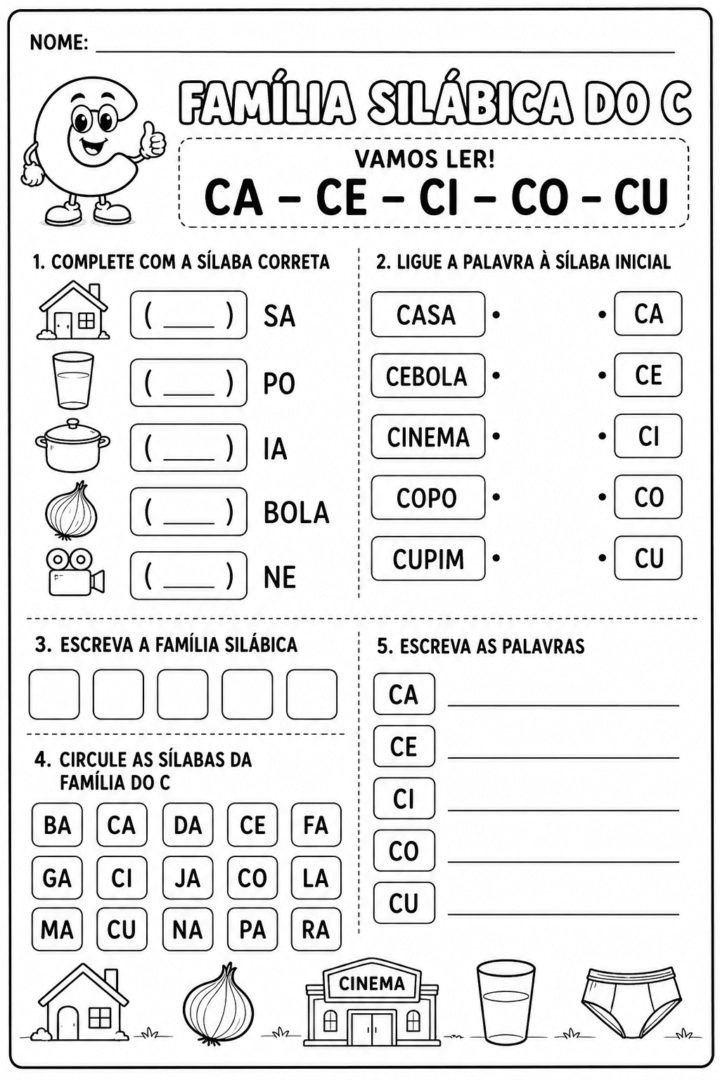 Família Silábica do C: Exercícios Prontos para Imprimir 1 Familia Silabica do C Exercicios Prontos para Imprimir 2