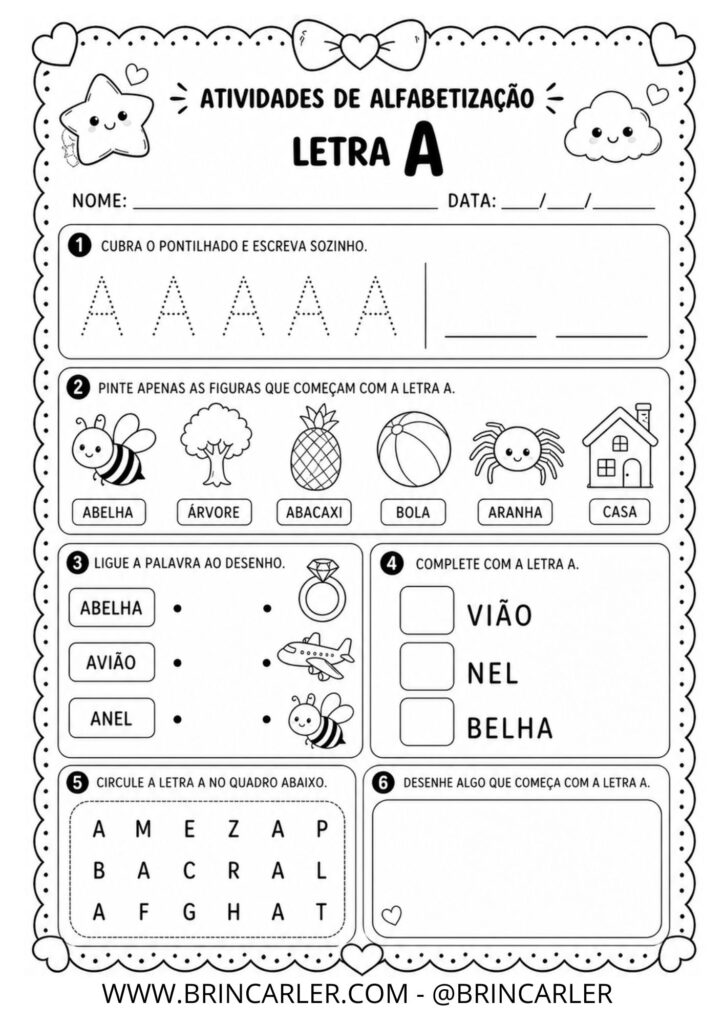 Atividades para Educação Infantil: Atividade de Alfabetização Letra A 2 1 1