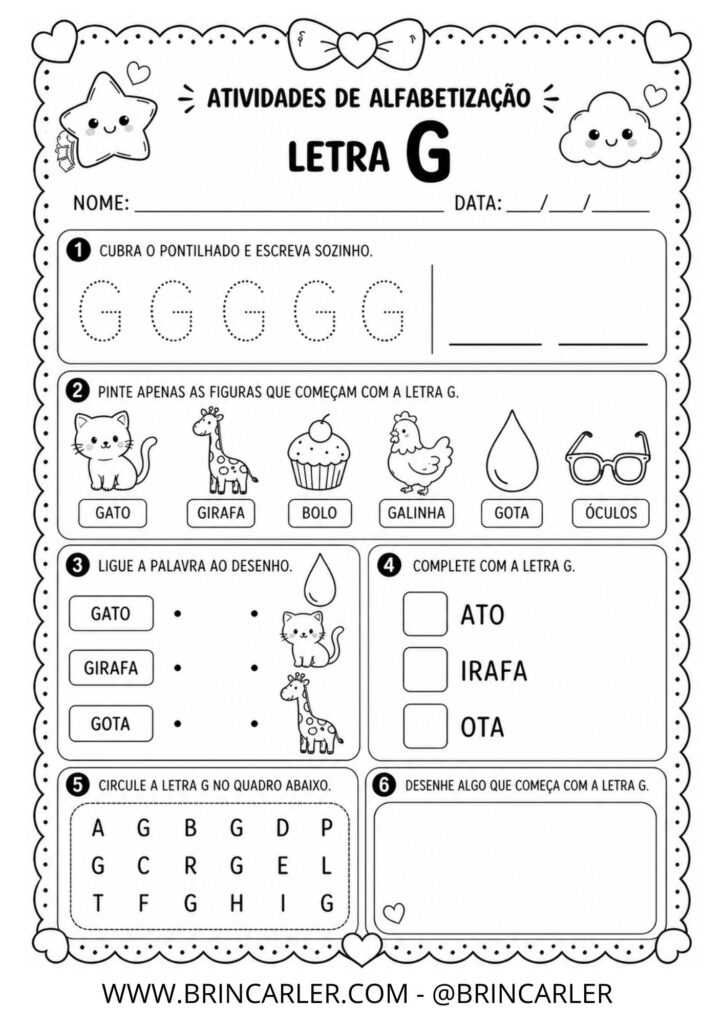 Atividades para Educação Infantil: Atividade de Alfabetização Letra G 1 7