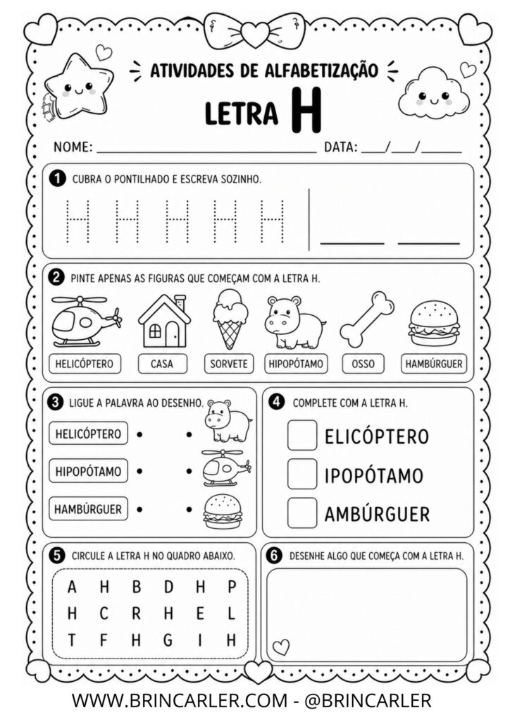 Atividades para Educação Infantil Atividade de Alfabetização Letra H 2 8