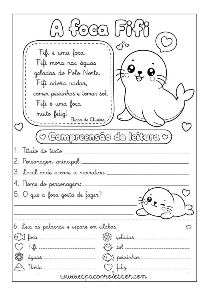 Pequeno Texto para Leitura e Interpretação 2º Ano em Letra Cursiva 1 A FOCA FIFI 724x1024 1