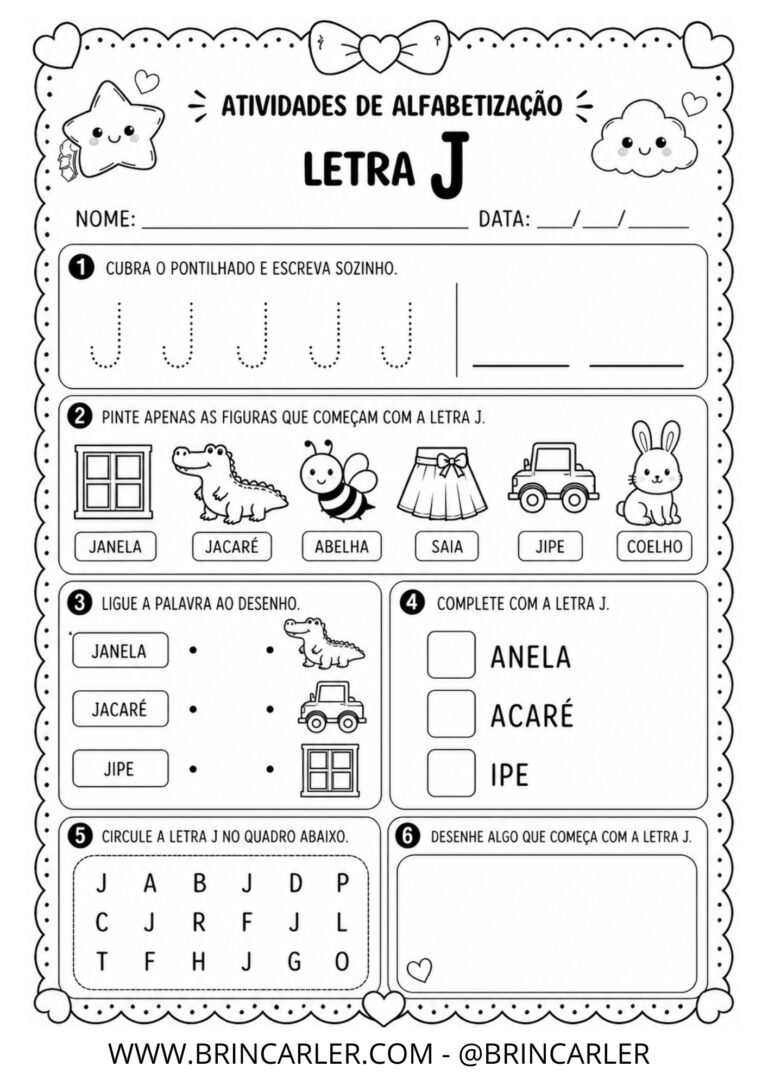 Atividades para Educação Infantil: Atividade de Alfabetização Letra J 1 13