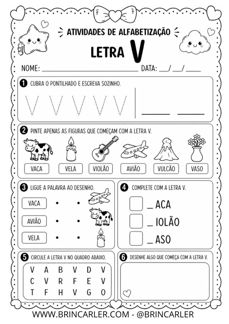 Atividades para Educação Infantil: Atividade de Alfabetização Letra V 3 23