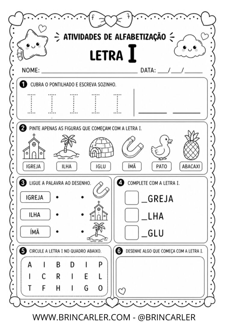 Atividades para Educação Infantil: Atividade de Alfabetização Letra I 2 4 1