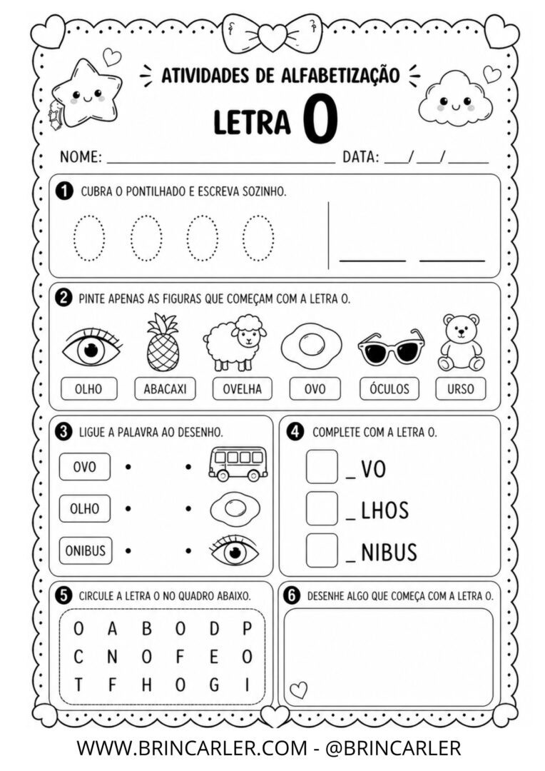 Atividades para Educação Infantil: Atividade de Alfabetização Letra O 1 5 1