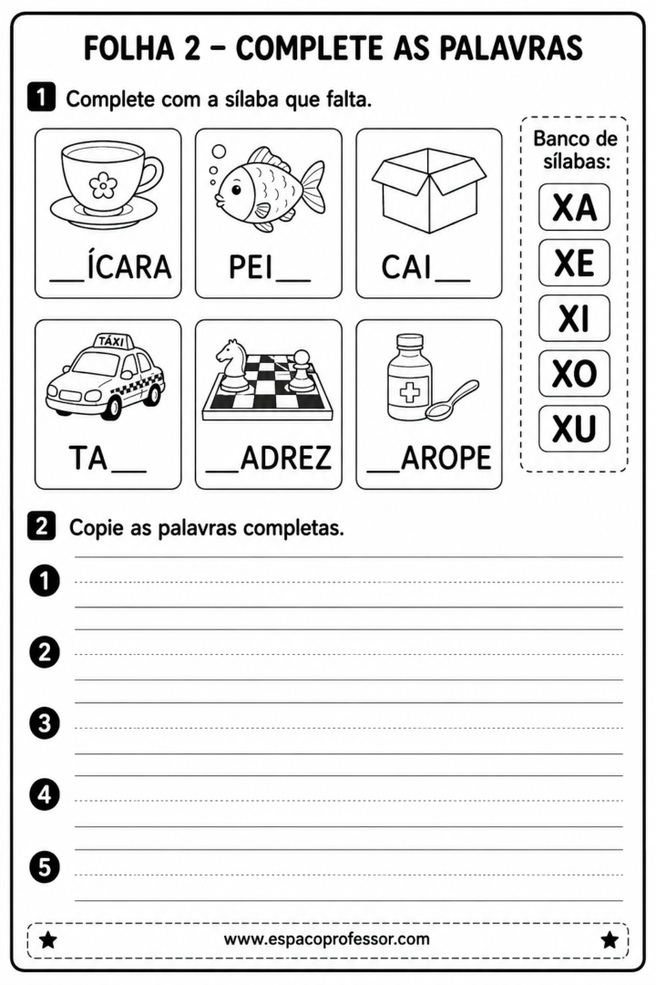 Atividades Família Silábica do X para Imprimir 2 Atividades Familia Silabica do X para Imprimir 2
