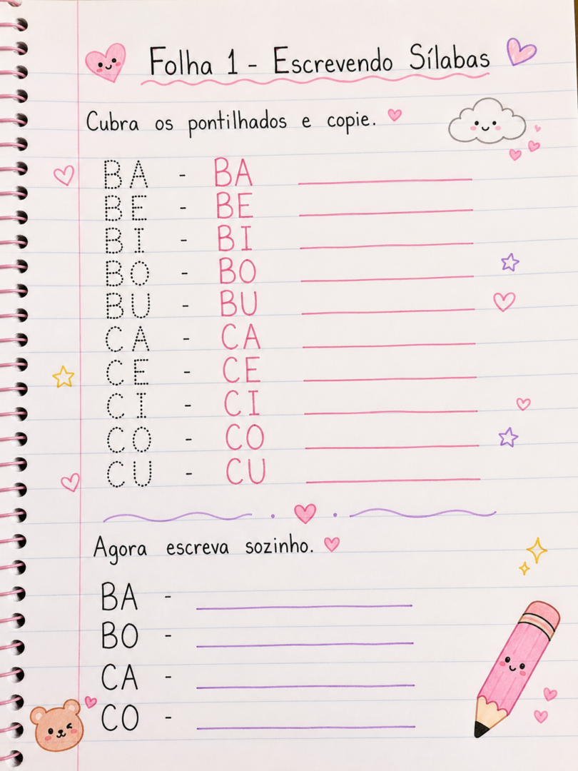 Atividades de Escrita com Sílabas Simples para Caderno 1 Atividades de Escrita com Silabas Simples 1
