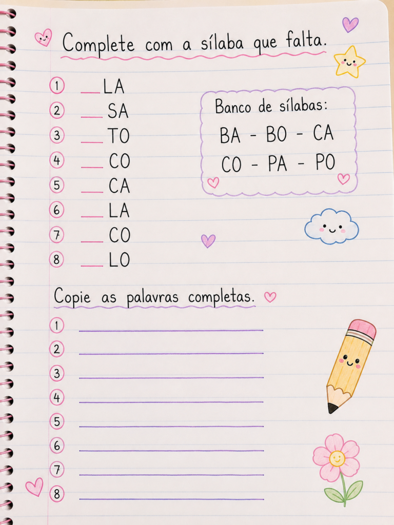 Atividades de Escrita com Sílabas Simples para Caderno 2 Atividades de Escrita com Silabas Simples 2
