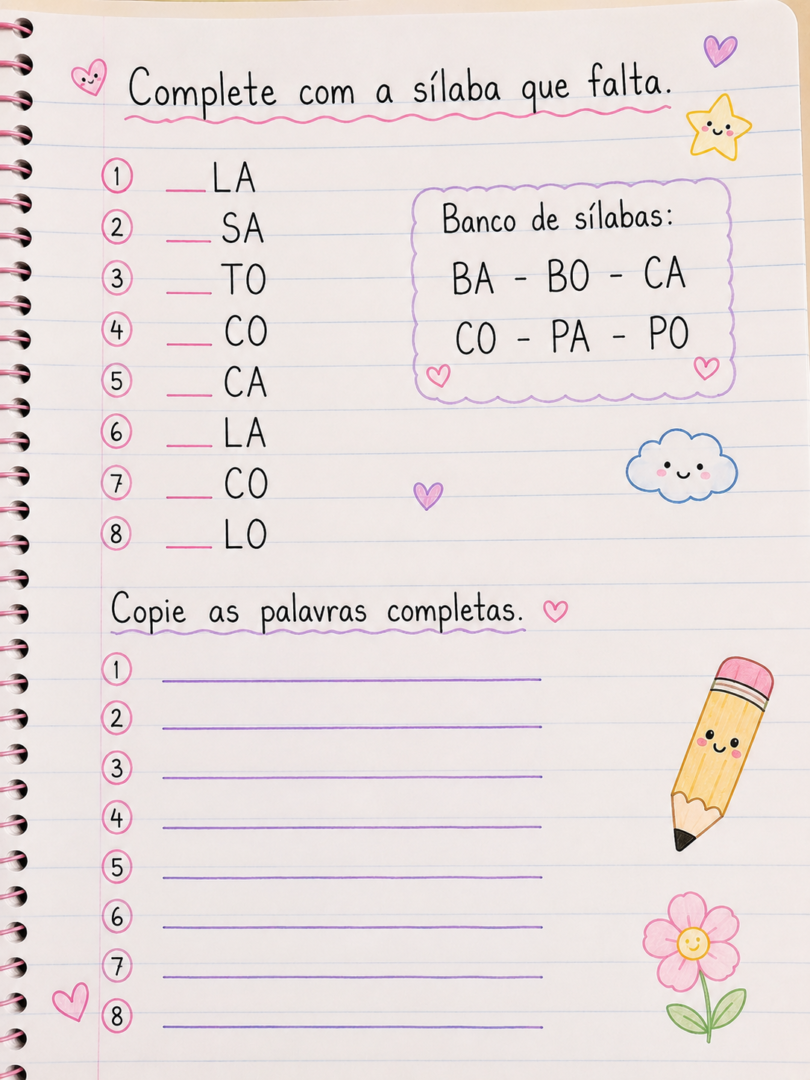 Atividades de Escrita com Sílabas Simples para Caderno 2 Atividades de Escrita com Silabas Simples 2