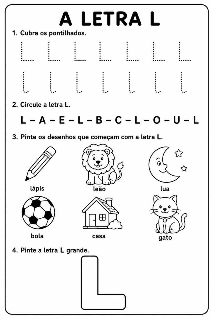Atividades para Educação Infantil: Atividade de Alfabetização Letra L 3 Atividades para Educacao Infantil Atividade de Alfabetizacao Letra L 1