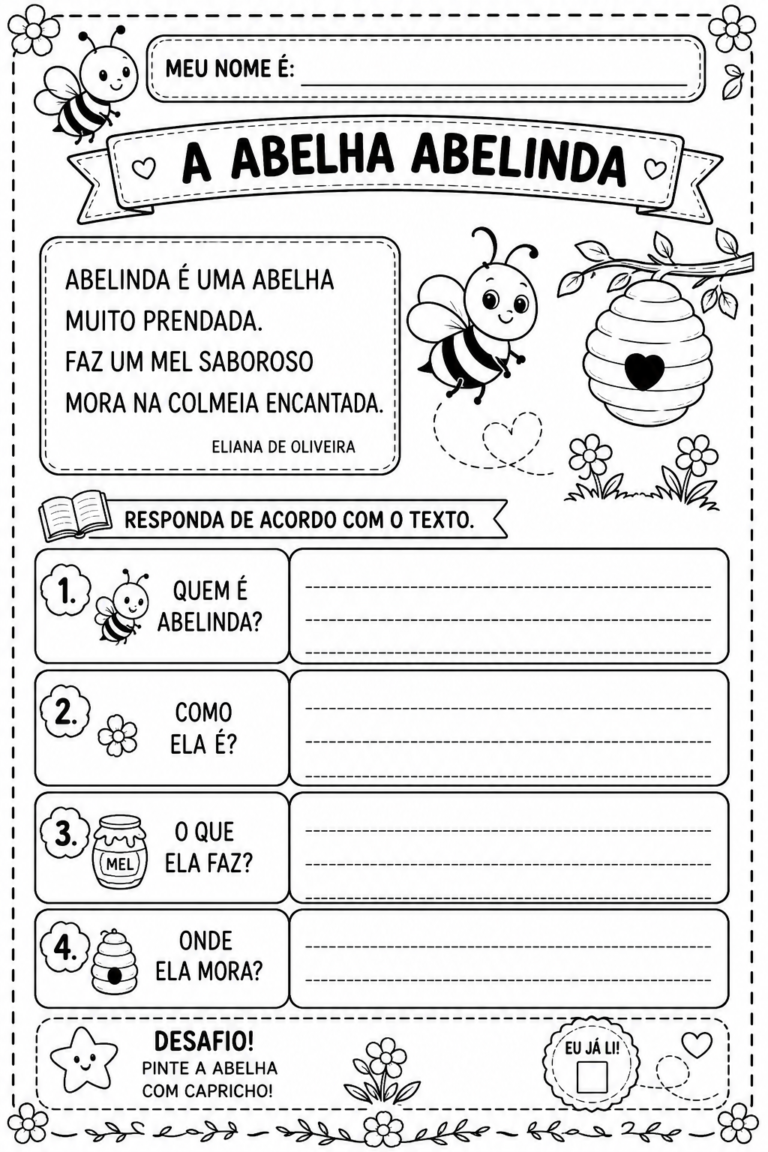 Atividade de Leitura e Interpretação: A Abelha Abelinda (1º Ano) 1 LEITURA